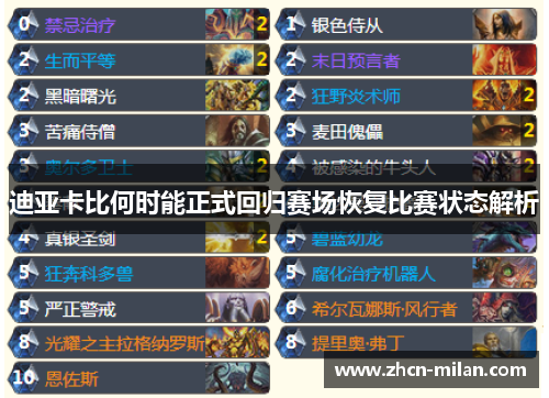 迪亚卡比何时能正式回归赛场恢复比赛状态解析